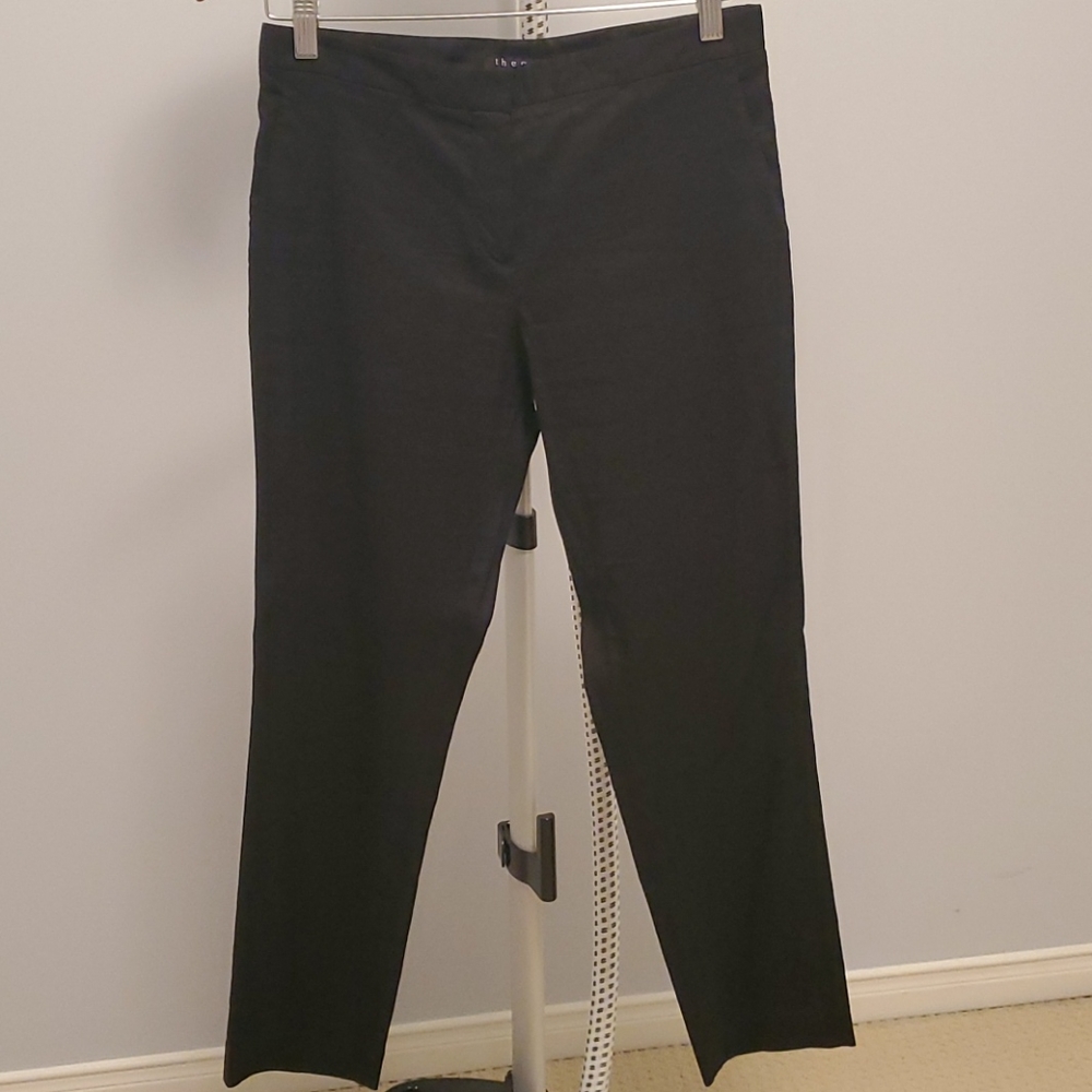 THEORY Black Linen Crop Slim Pant Size 4